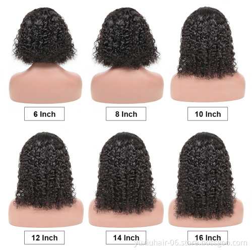 Wholesale 13by4Curly Bob Wig Brazilian Cuticle Aligned Virgin Human Hair Lace Bob Frontal Wigs 150%Density For Black Women